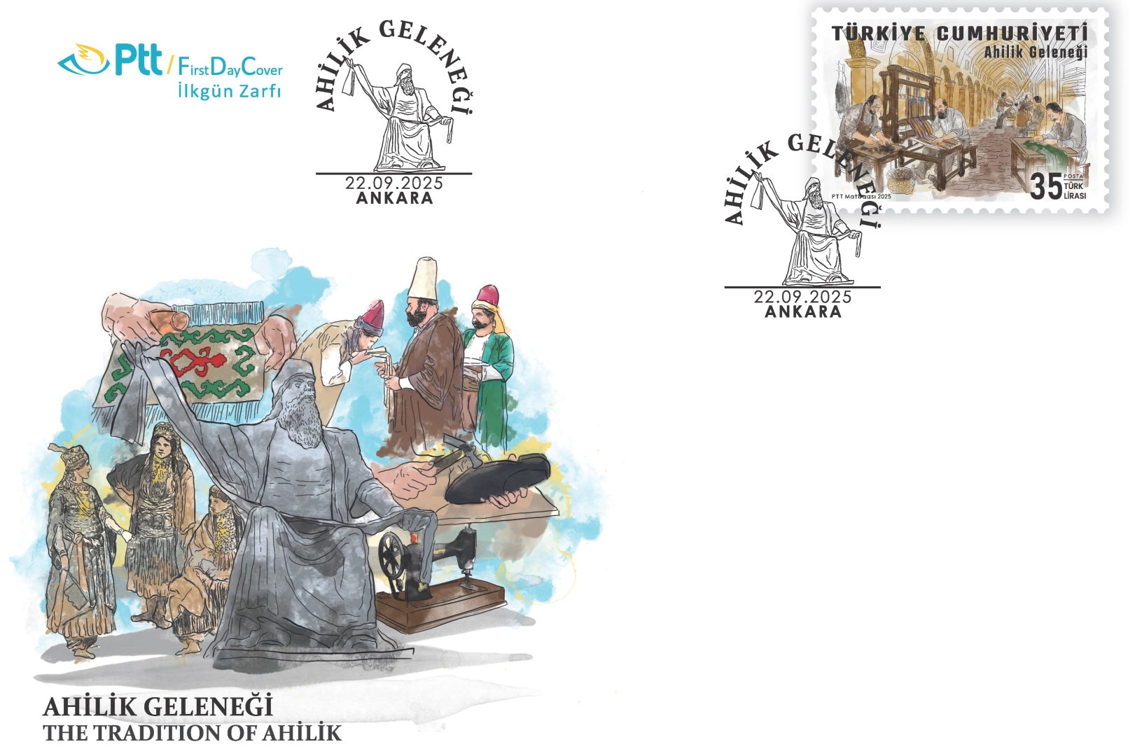 PTT'den 'Ahilik Geleneği' konulu anma pulu ve ilkgün zarfı